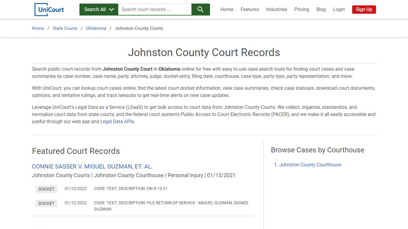 Johnston County Court Records | Oklahoma | UniCourt