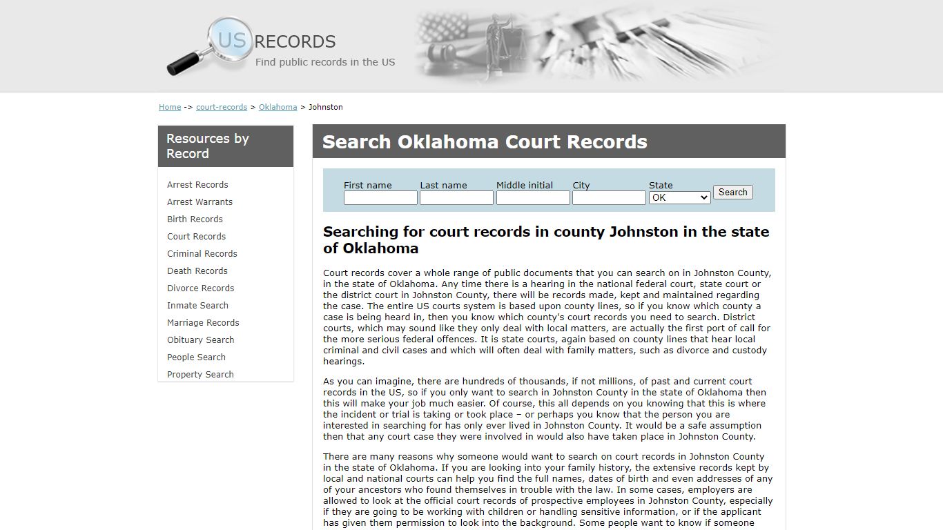 Search Court Records Johnston Oklahoma | US Records